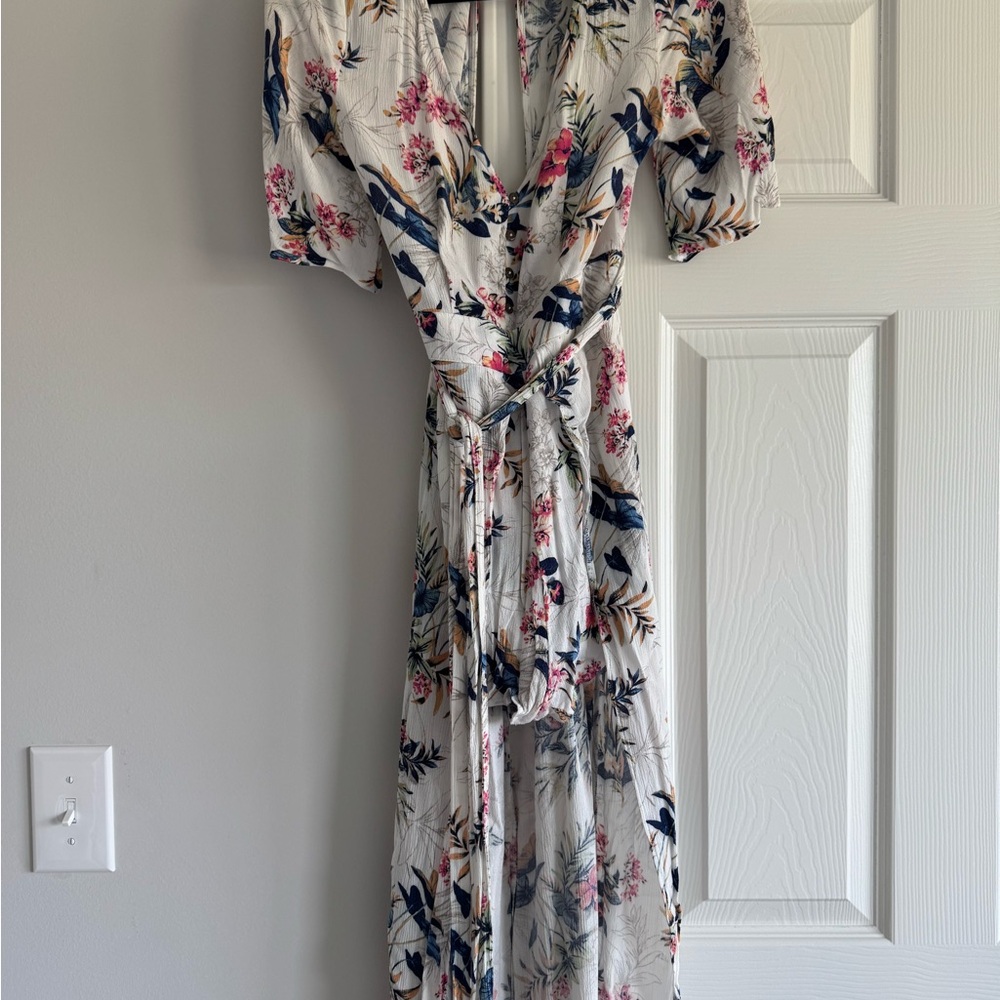 American Eagle Outfitters Pink and Blue High Low Romper
